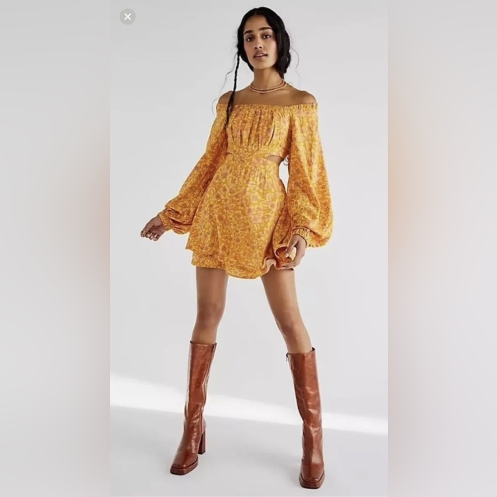 Free People Women's Pink and Gold Mini Dress